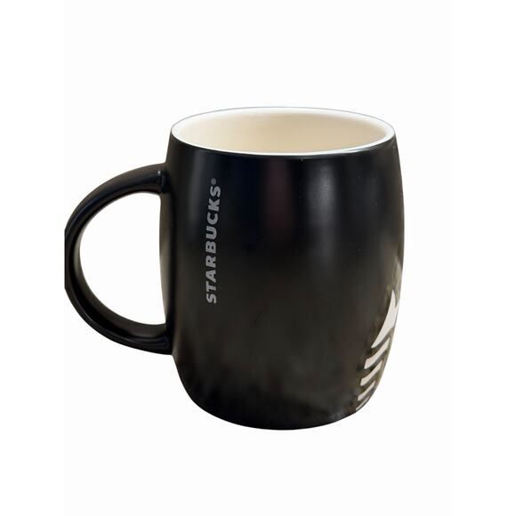 Starbucks Coffee Mug 2011 Black Etched White Siren Mermaid 12oz Barrel‎ Cup - Picture 4 of 6